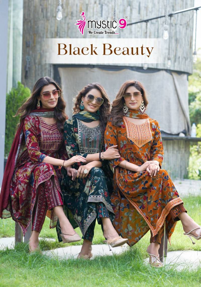 Mystic 9 Black Beauty Vol 3 Rayon Kurti Bottom With Dupatta