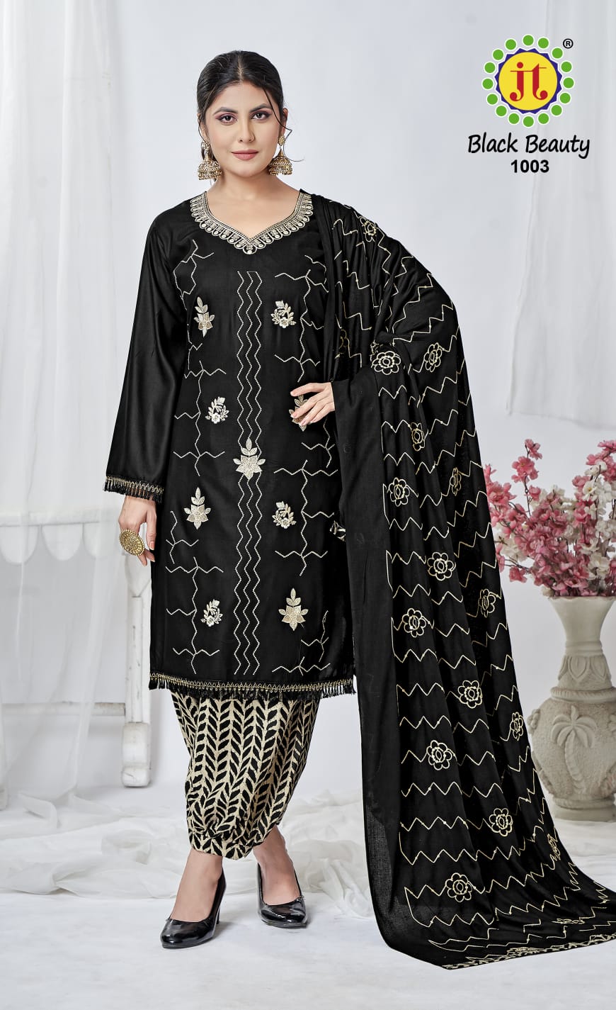Jt Black Beauty Rayon Embroidered Dress Material Collection