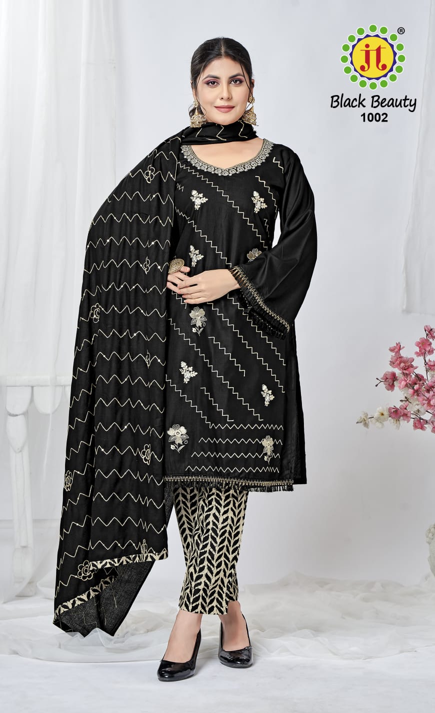 Jt Black Beauty Rayon Embroidered Dress Material Collection