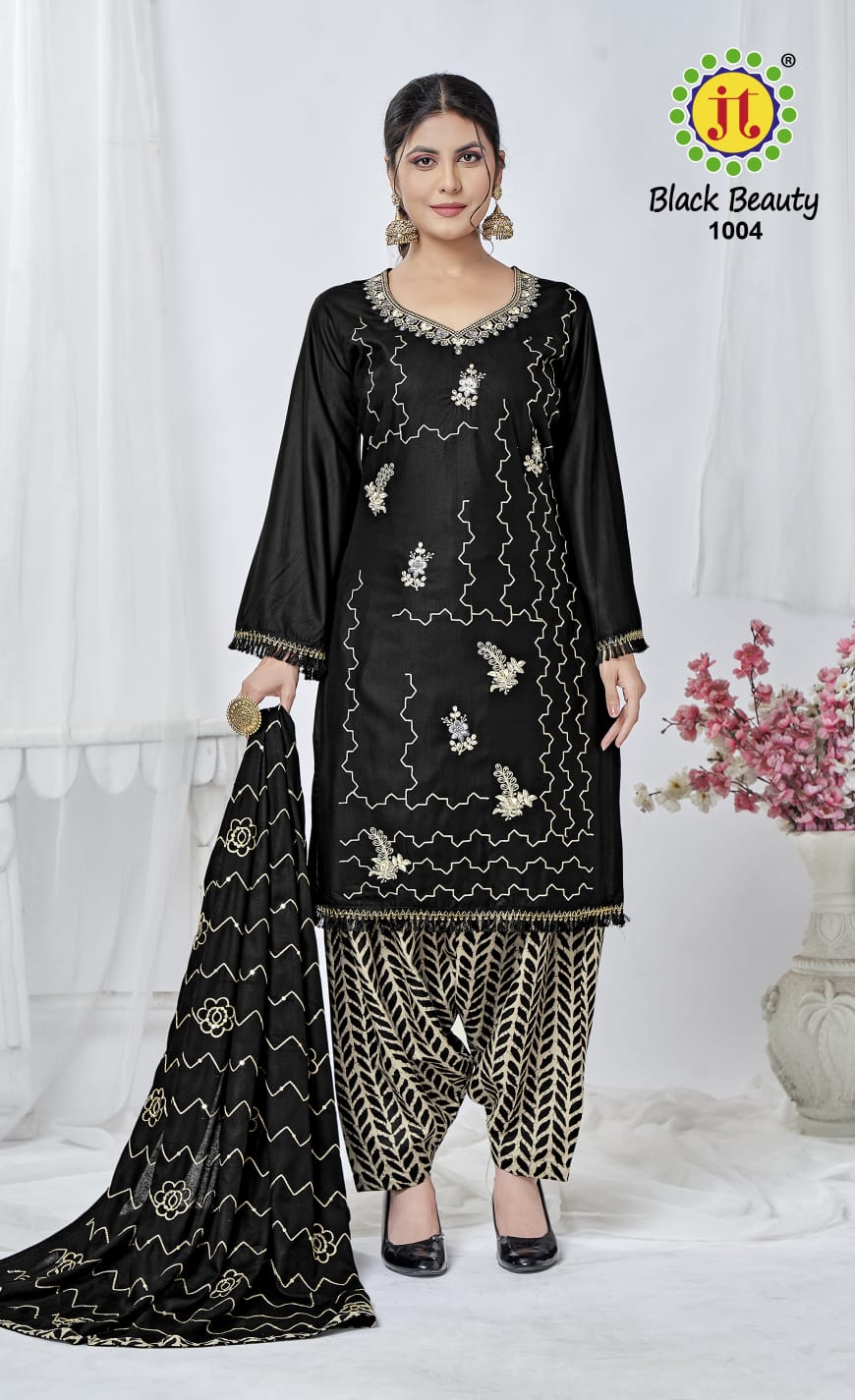 Jt Black Beauty Rayon Embroidered Dress Material Collection