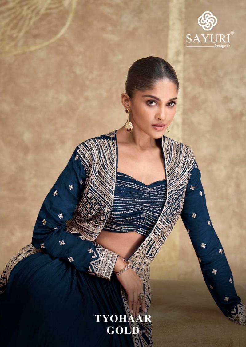 Sayuri Tyohaar Gold Chinon Silk Designer Indo Western Collection