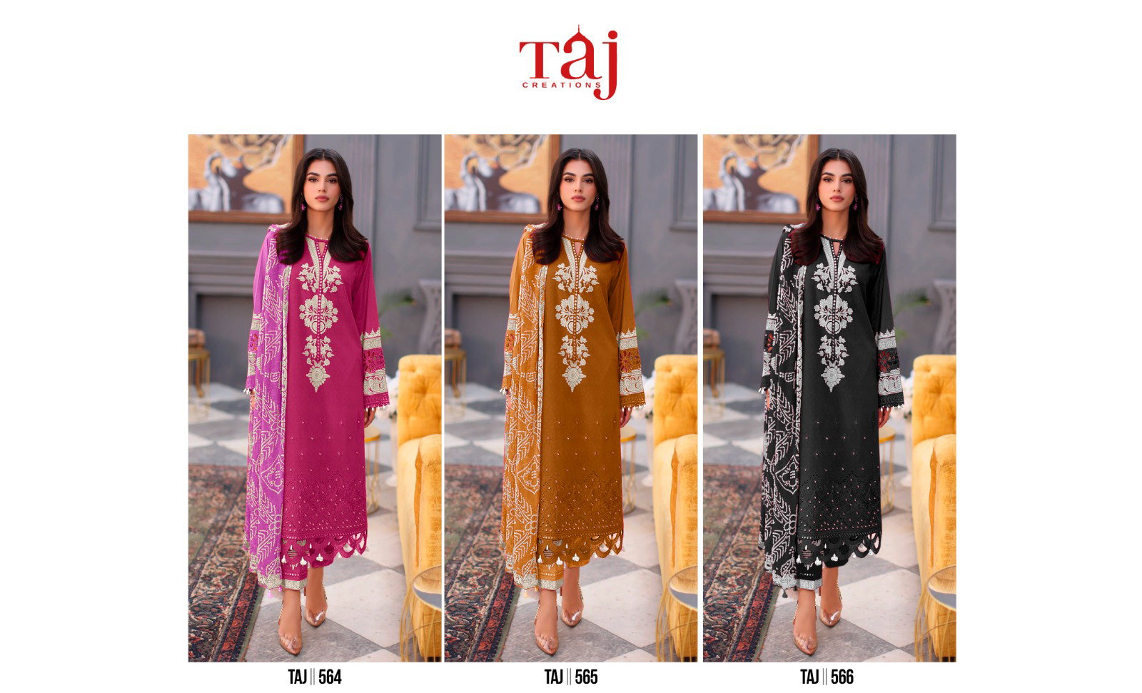 Taj 564 To 566 Cotton Dupatta Pakistani Salwar Suits Collection