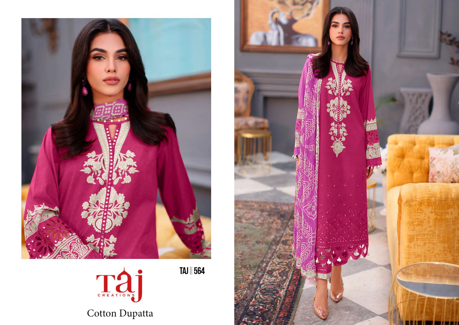 Taj 564 To 566 Cotton Dupatta Pakistani Salwar Suits Collection