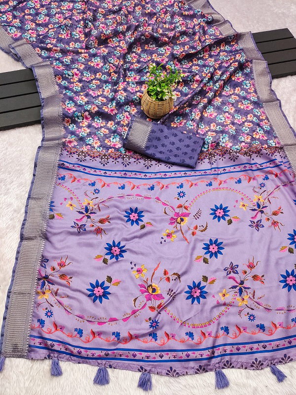 Party Wear Kalamkari Printed Dhola Silk Saree with Un Stitched Blouse