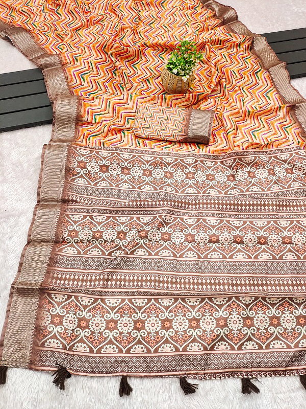 Party Wear Kalamkari Printed Dhola Silk Saree with Un Stitched Blouse