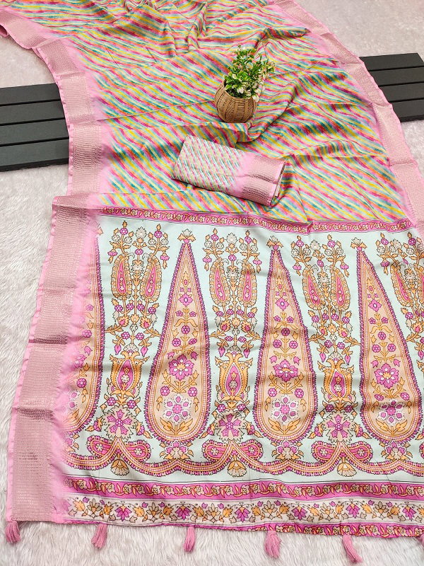 Party Wear Kalamkari Printed Dhola Silk Saree with Un Stitched Blouse