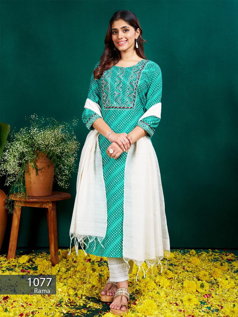 Eva 1077 Rayon Kurti Pant With Dupatta Collection