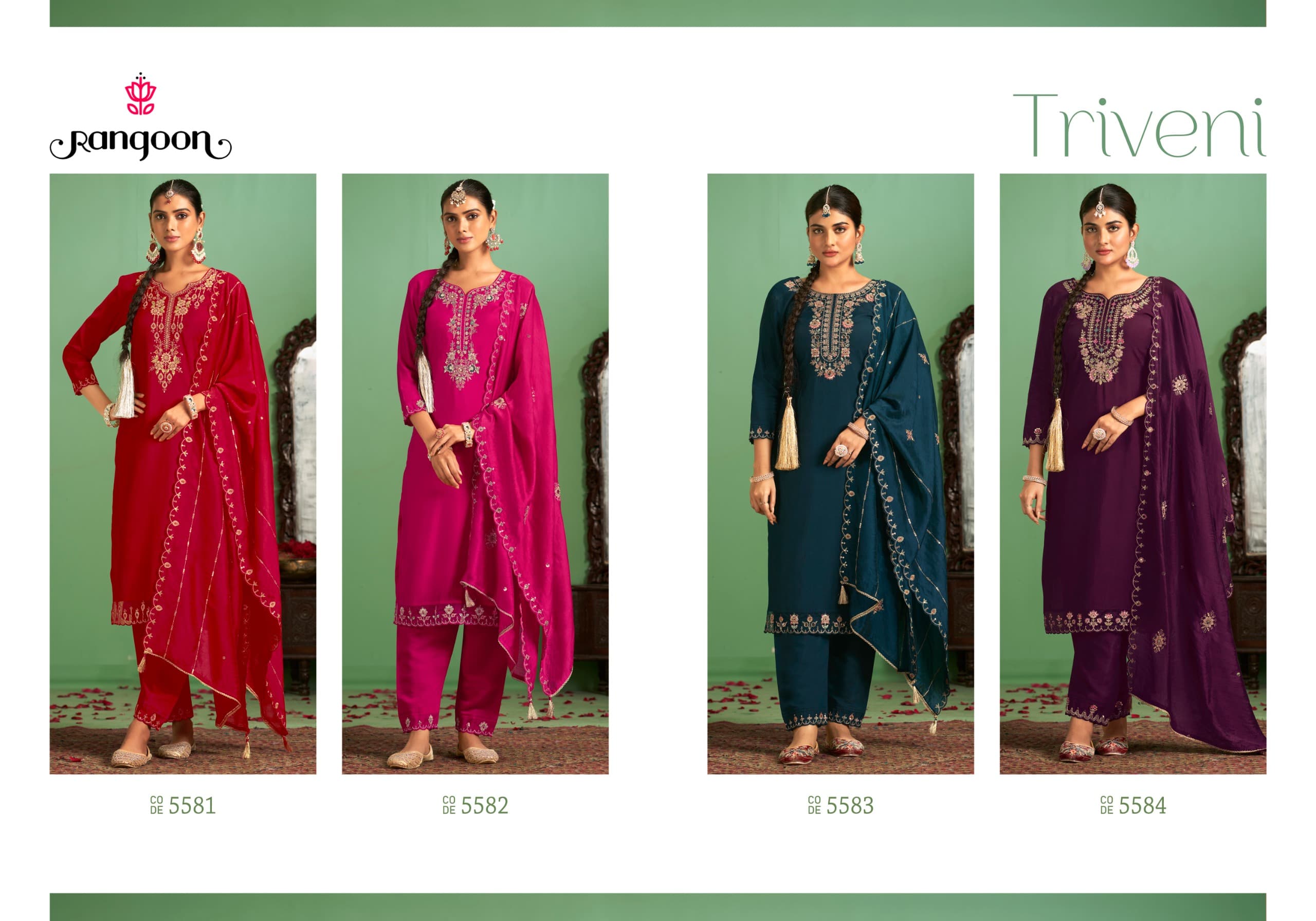 Rangoon Triveni Embroidery Silk Kurti Bottom With Dupatta