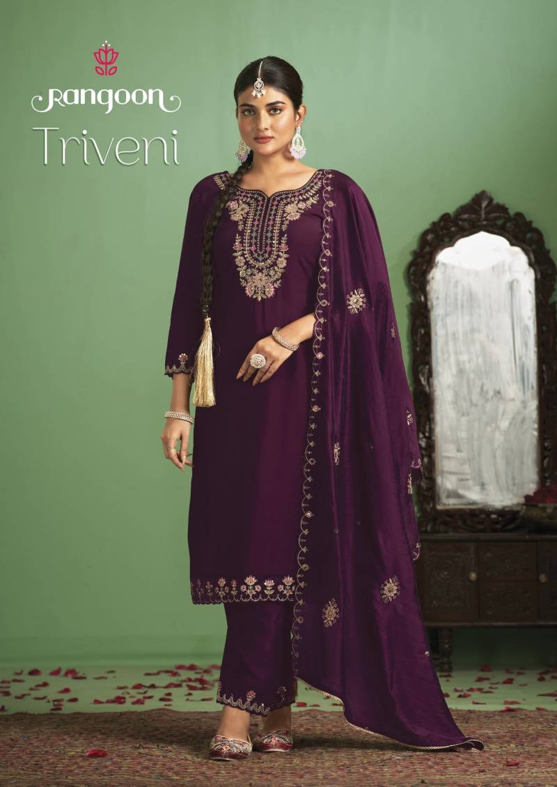 Rangoon Triveni Embroidery Silk Kurti Bottom With Dupatta