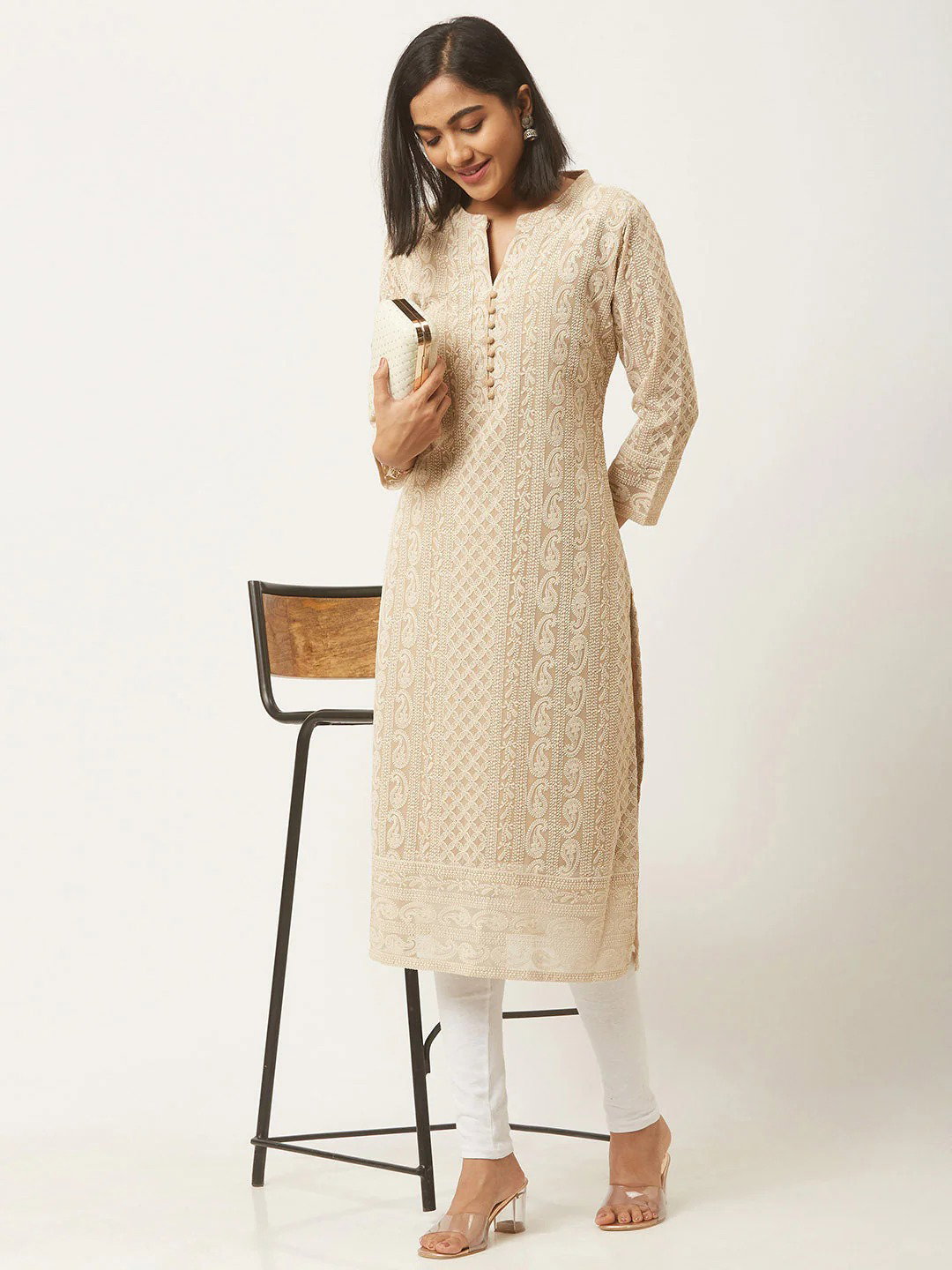 Hiba Beige Designer Shifali Kurti Collection