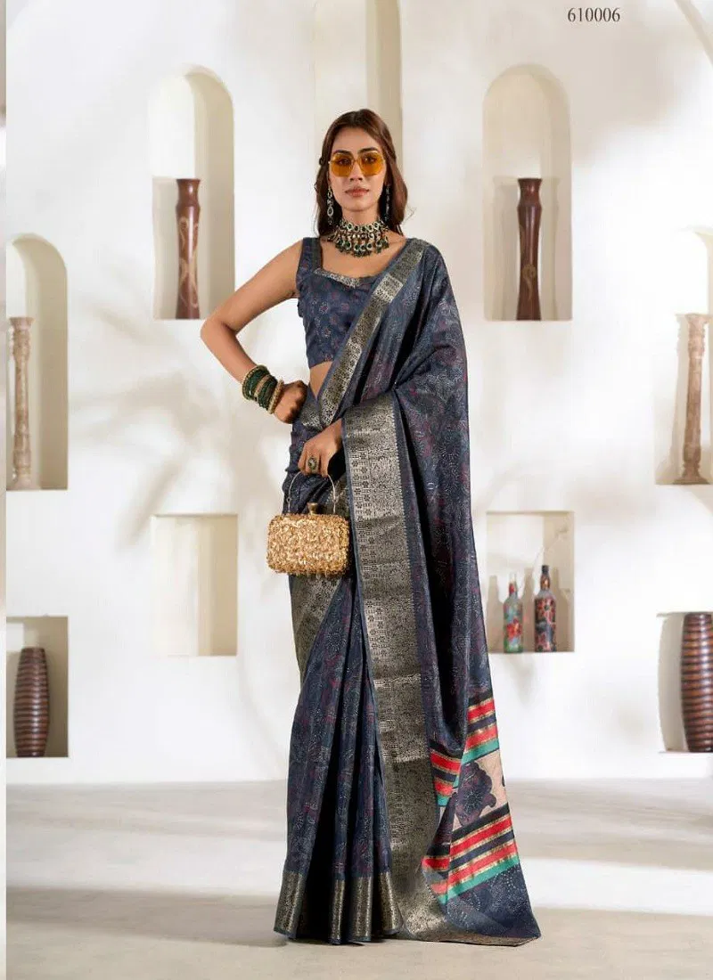 Blue Colour Violet Silk By Rajpath 610006 Soft Dola Silk Printed Saree
