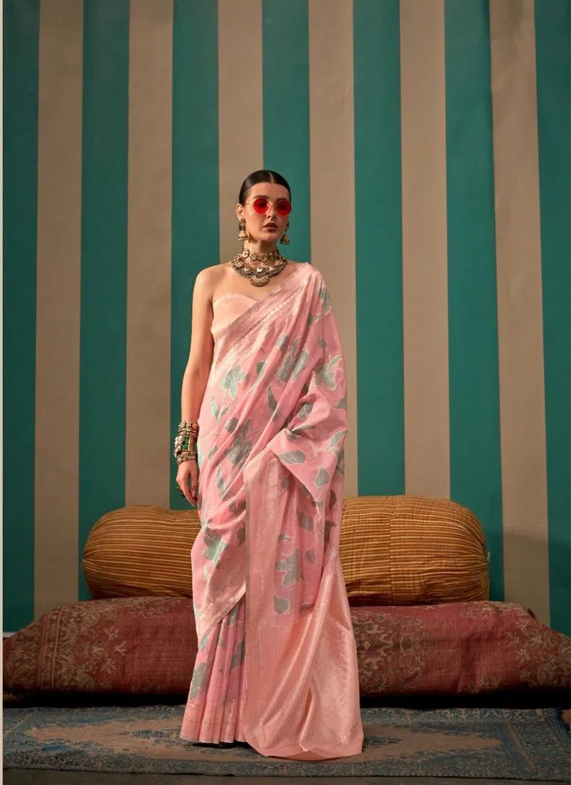 Pink Colour Kapri Linen By Rajbeer 15006 Wedding Handloom Weaving Sarees