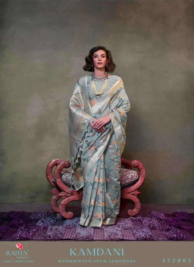 Grey Colour Kamdani By Rajtex 372005 Mal Spun Cotton Printed Saree