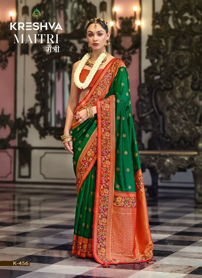 Green Colour Maitri By Kreshva K-456 Banarasi Silk Saree