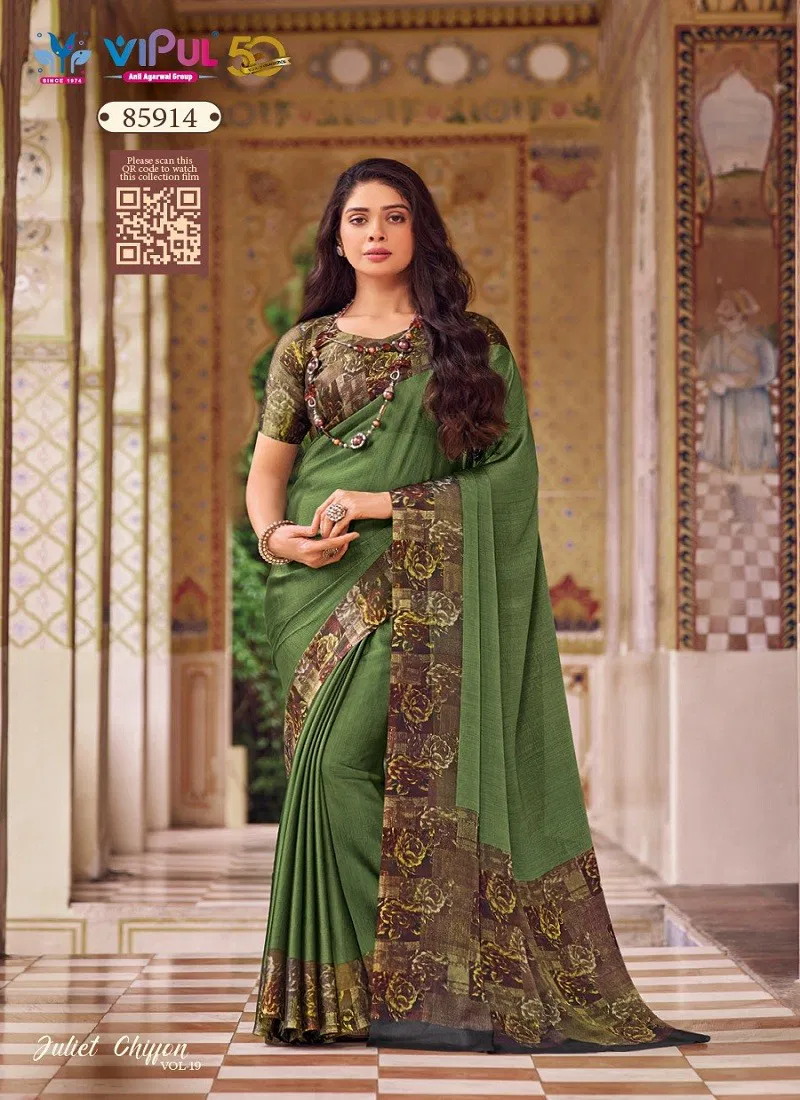 Green Colour Juliet 85914 Chiffon Vol 19 By Vipul Wholesale Saree