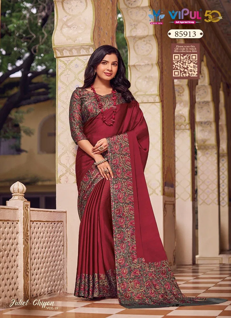 Red Colour Juliet 85913 Chiffon Vol 19 By Vipul Wholesale Saree