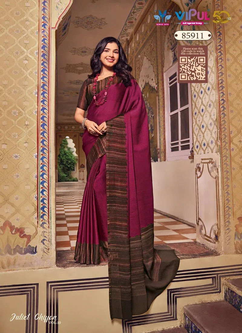 Magenta Colour Juliet 85911 Chiffon Vol 19 By Vipul Wholesale Saree