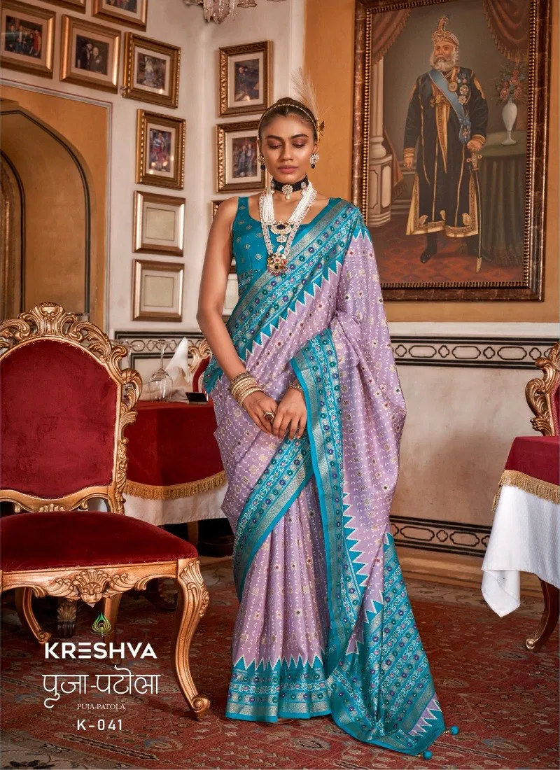 Pink And Firozi Colour Puja Patola By Kreshva K-041 Sigma Silk Saree