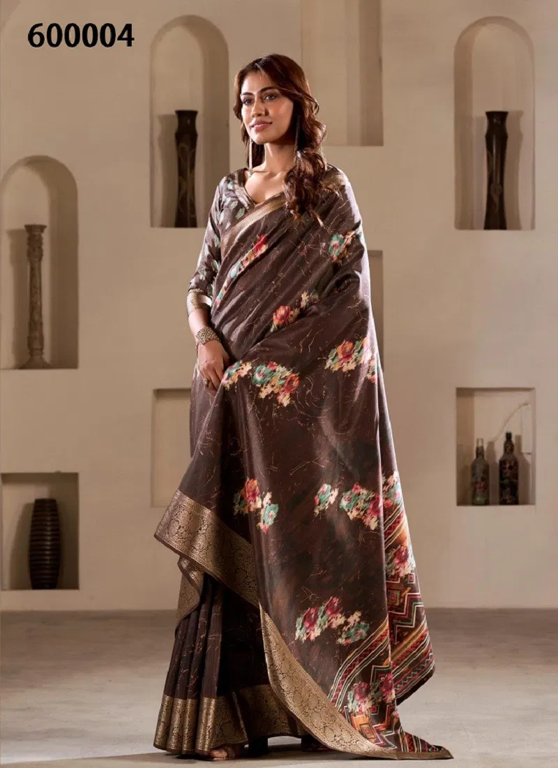 Brown Colour Litchi By Rajpath 600004 Soft Dola Silk Saree