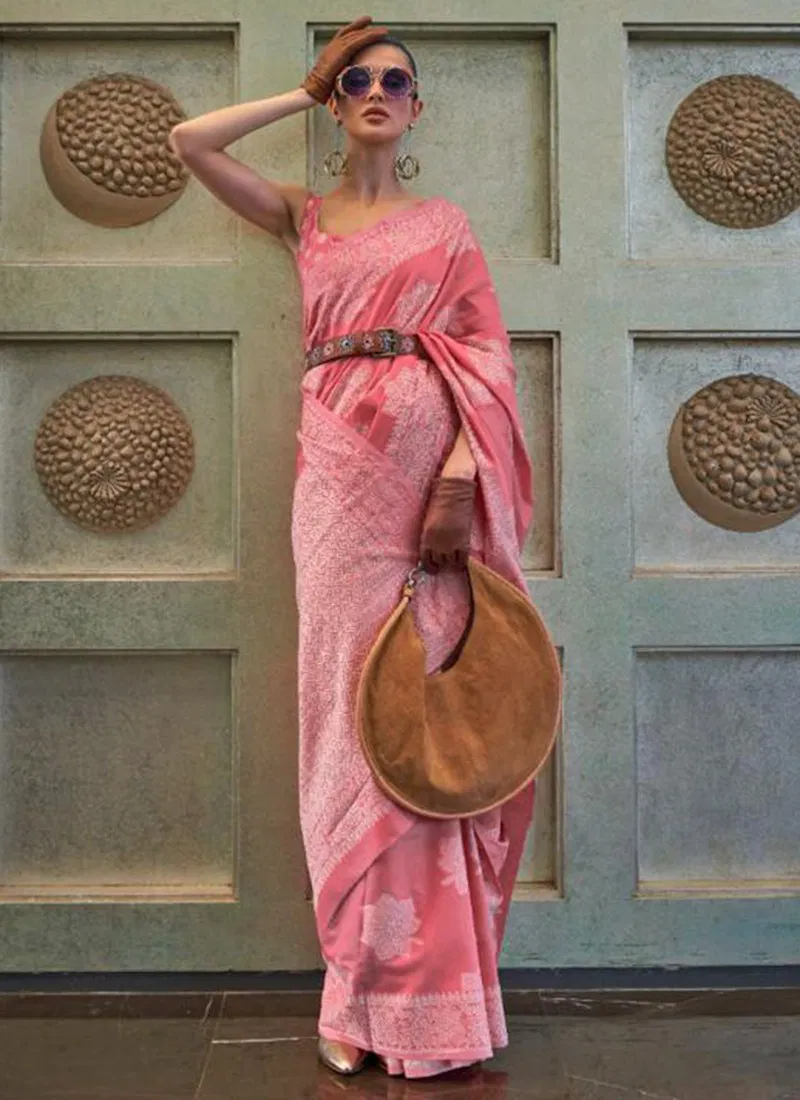 Baby Pink Colour Kshenaz 307001 Lucknowi Fancy Wear Printed Saree