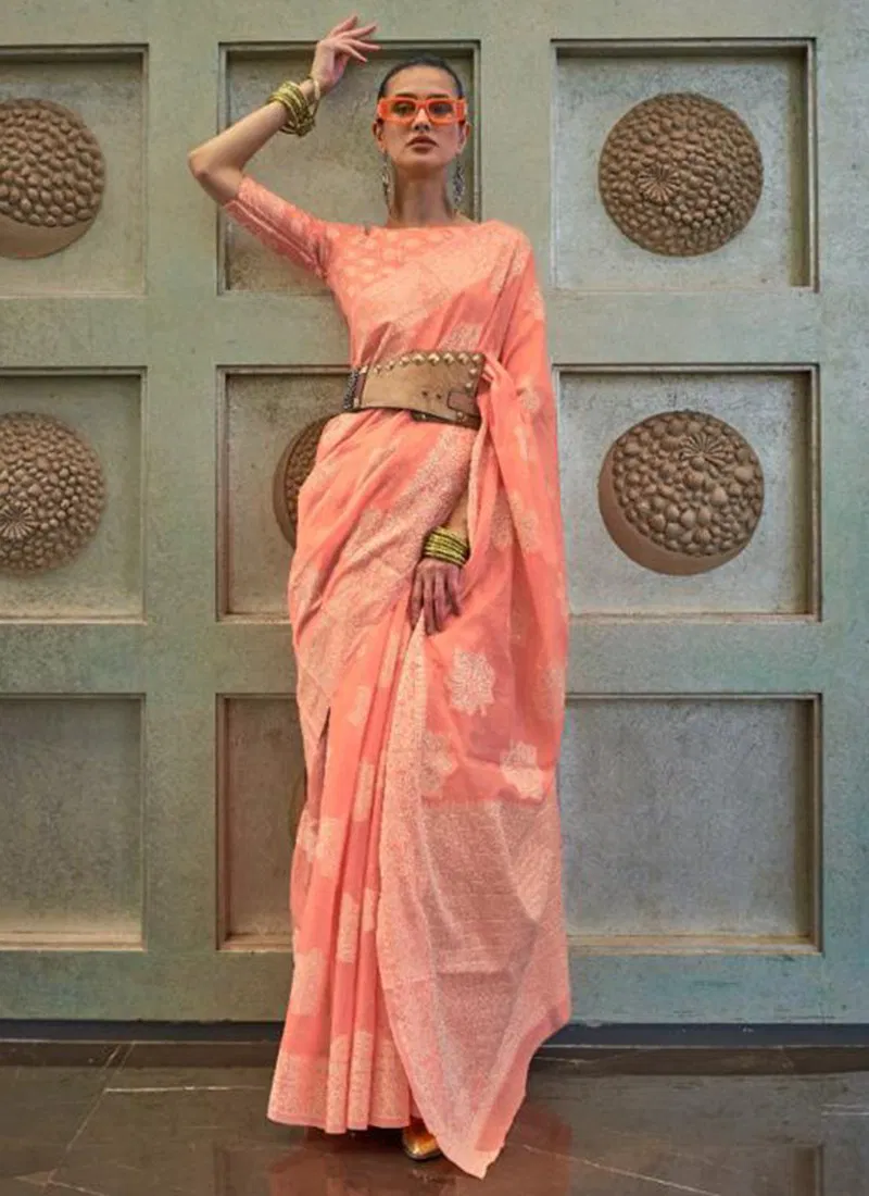 Peach Colour Kshenaz 307003 Lucknowi Fancy Wear Printed Sarees 307003