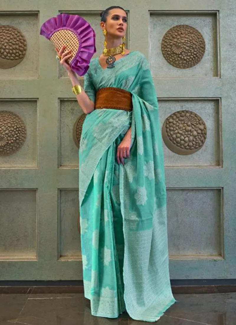 Sky Colour Kshenaz 307005 Lucknowi Fancy Wear Printed Sarees