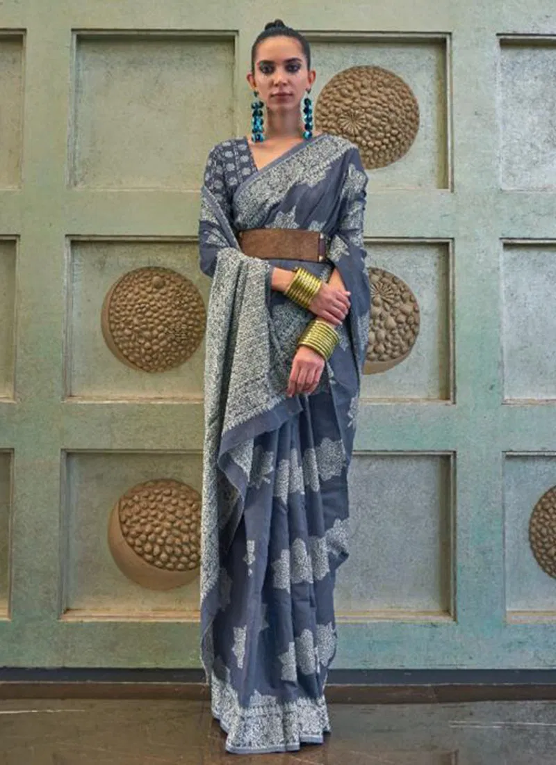 Gray Kshenaz 307006 Lucknowi Fancy Wear Printed Sarees 