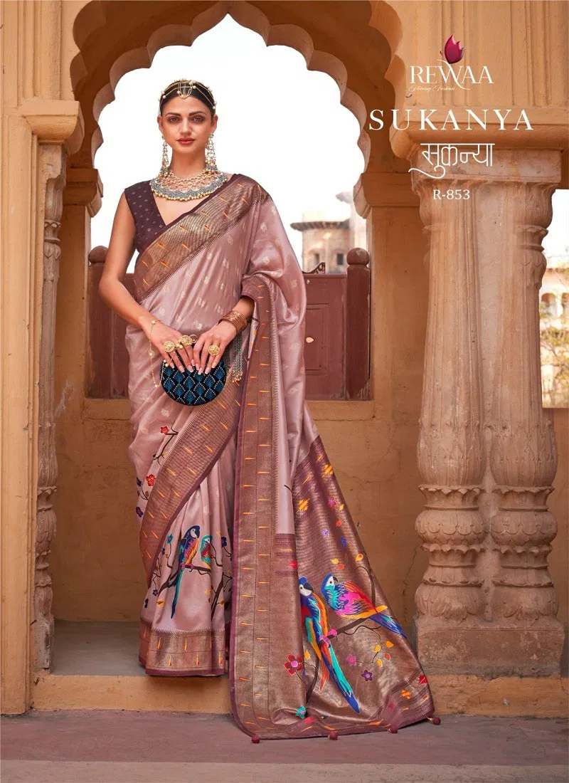 Onion Pink And Brown Colourk Sukanya By Rewaa 853 Printed Saree