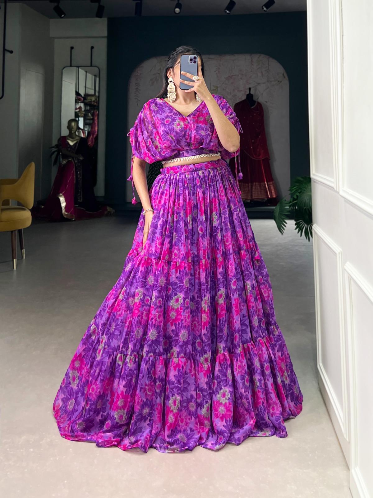 Stylish Party Wear Chiffon Co-Ord Set Floral Printed Lehenga Blouse Collection