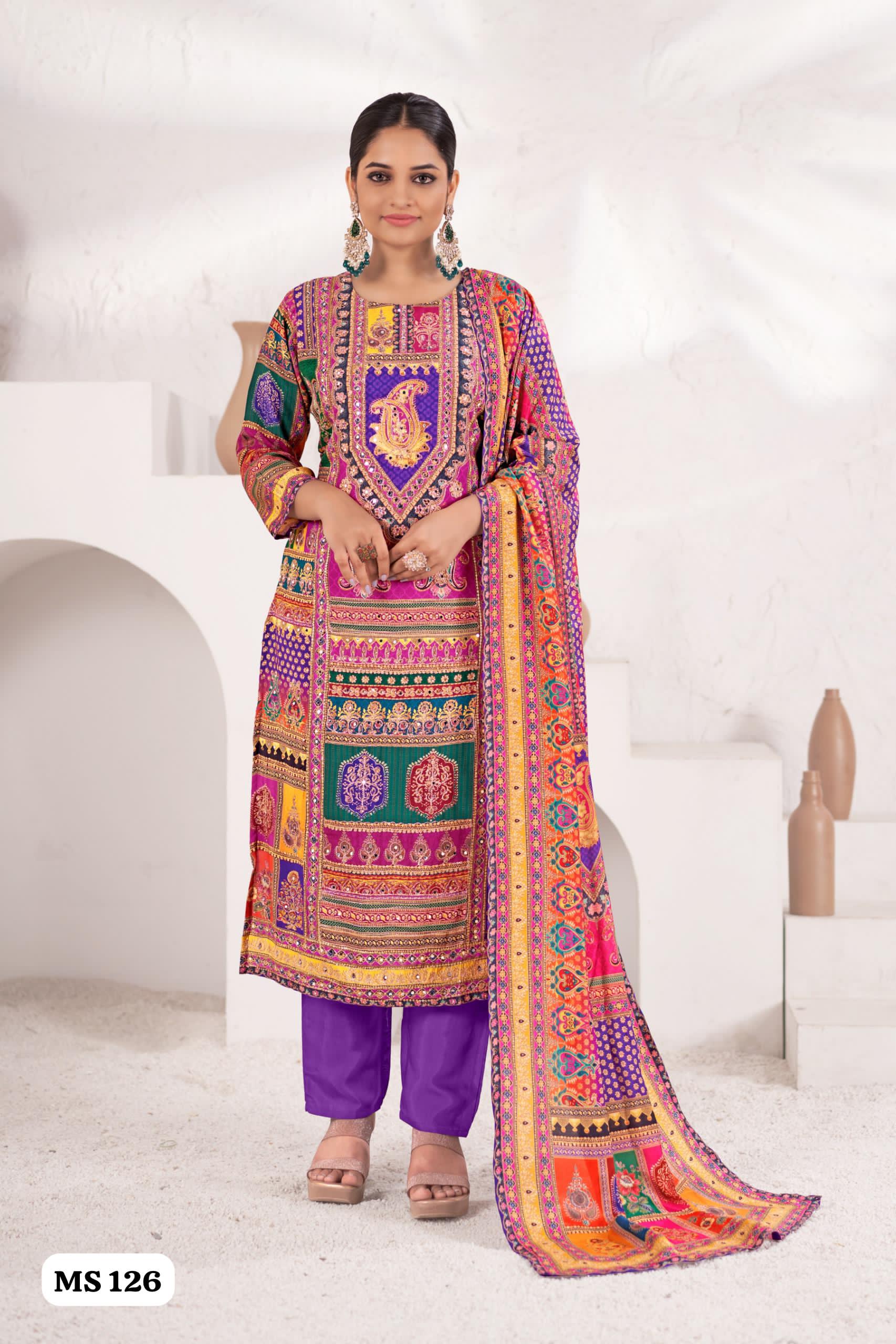 Ladyview Ms 126 Viscose Masleen Kurti Bottom With Dupatta