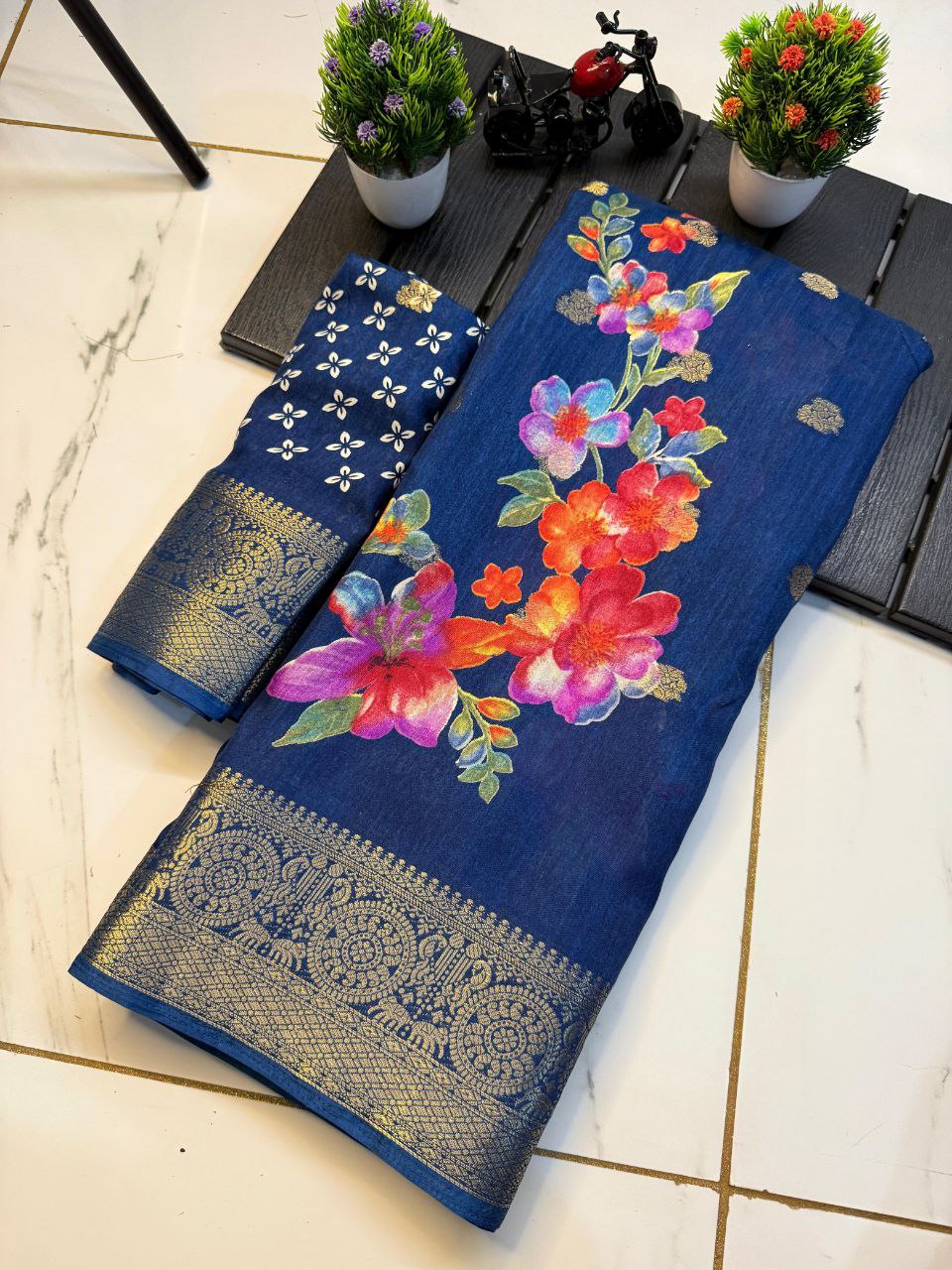 Party Wear Digital Printed Dhola Silk Saree with Jacquard Border 