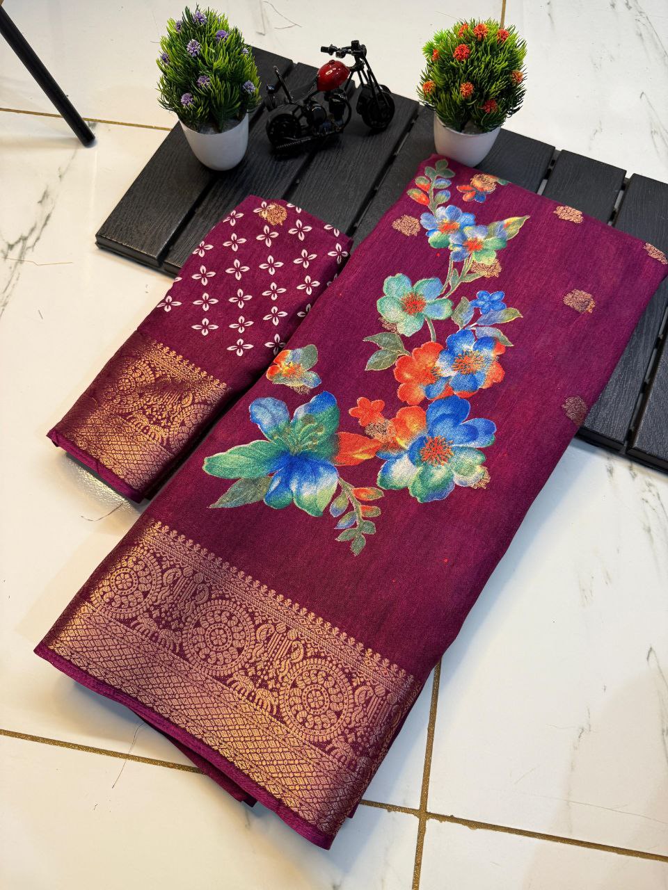 Party Wear Digital Printed Dhola Silk Saree with Jacquard Border 