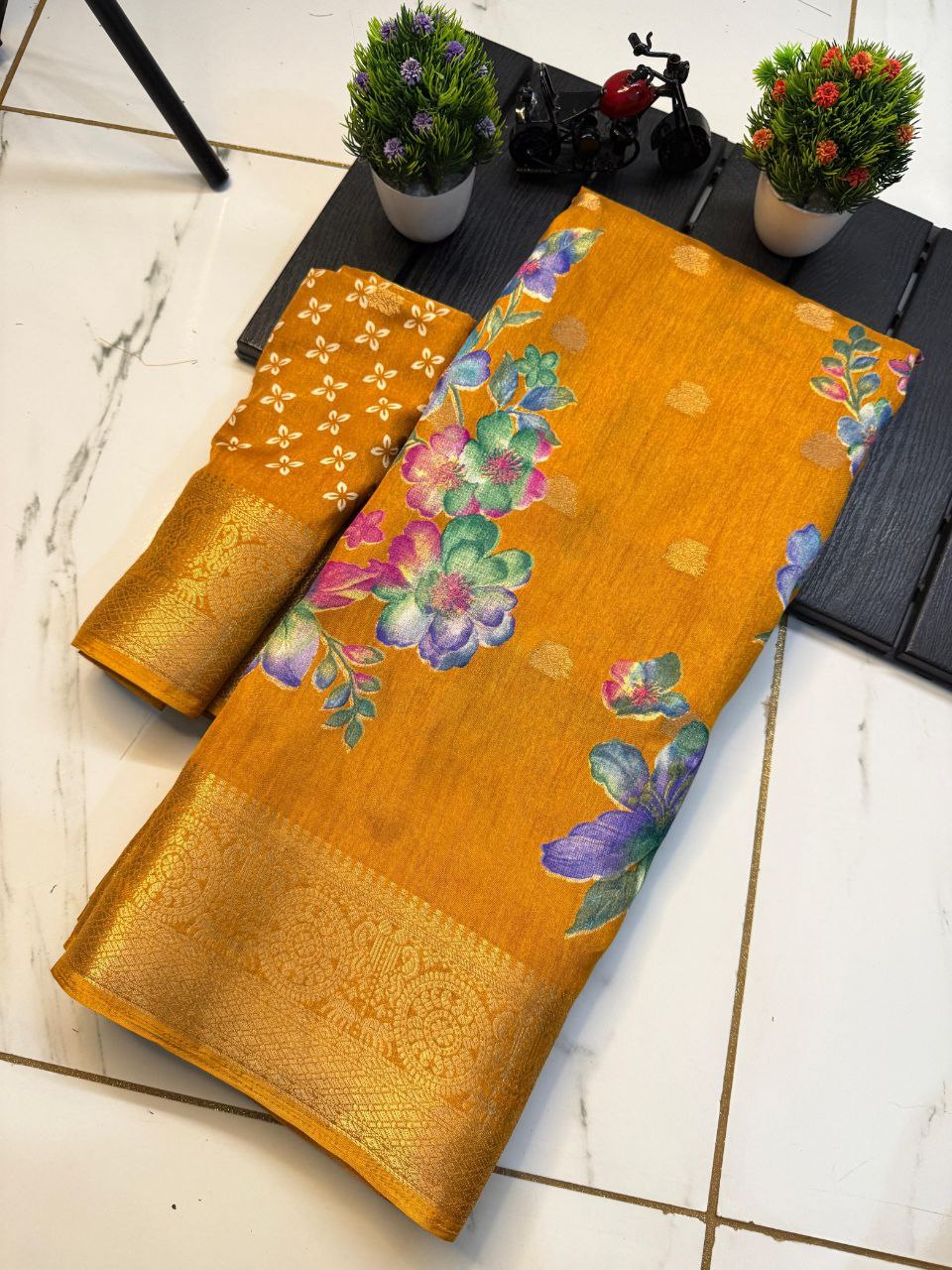 Party Wear Digital Printed Dhola Silk Saree with Jacquard Border 