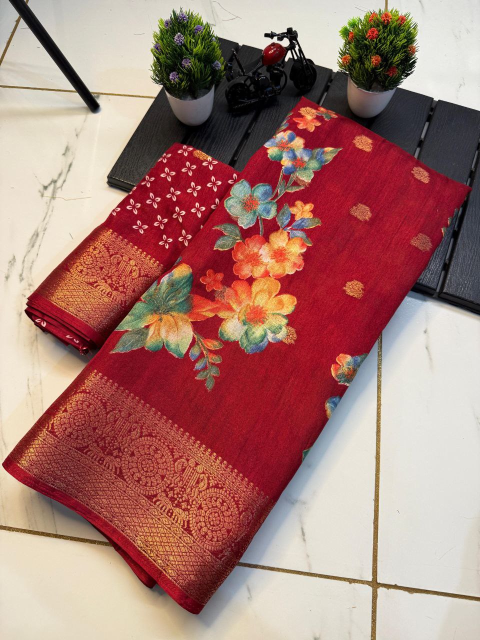 Party Wear Digital Printed Dhola Silk Saree with Jacquard Border 