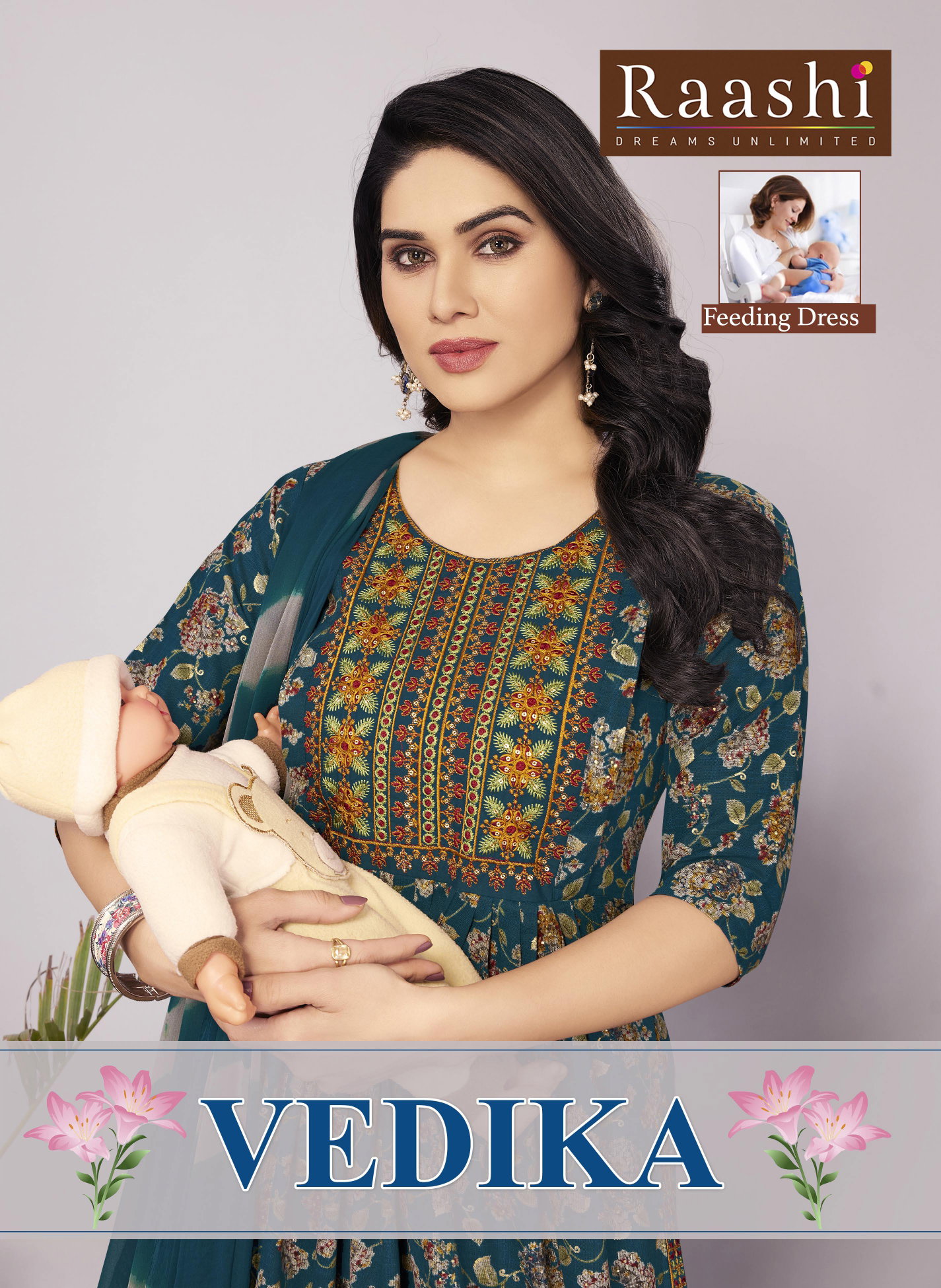 Trendy Raashi Vedika Feeding Kurti Pant With Dupatta Collection