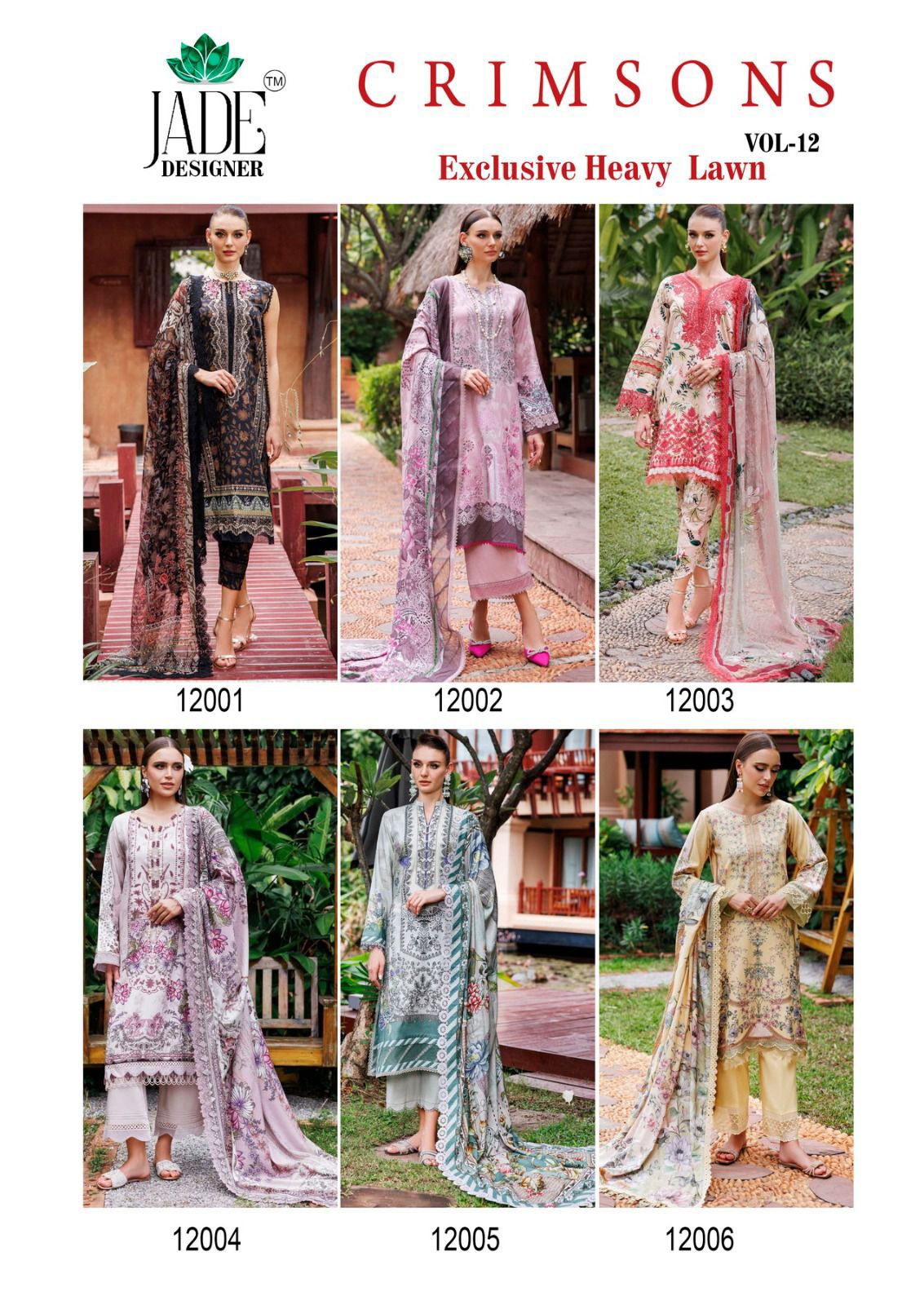 Jade Crimsons Vol 12 Exclusive Heavy Lawn Dress Material Collection