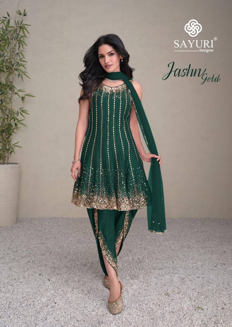 Sayuri Jashn Gold Premium Silk Designer Top With Dhoti Collection