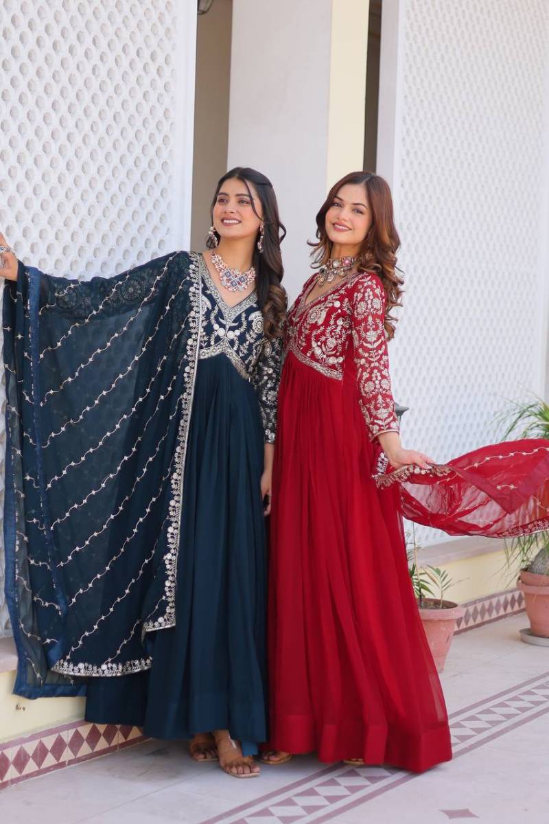 Anamika Vol 135 Faux Georgette Designer Gown With Dupatta