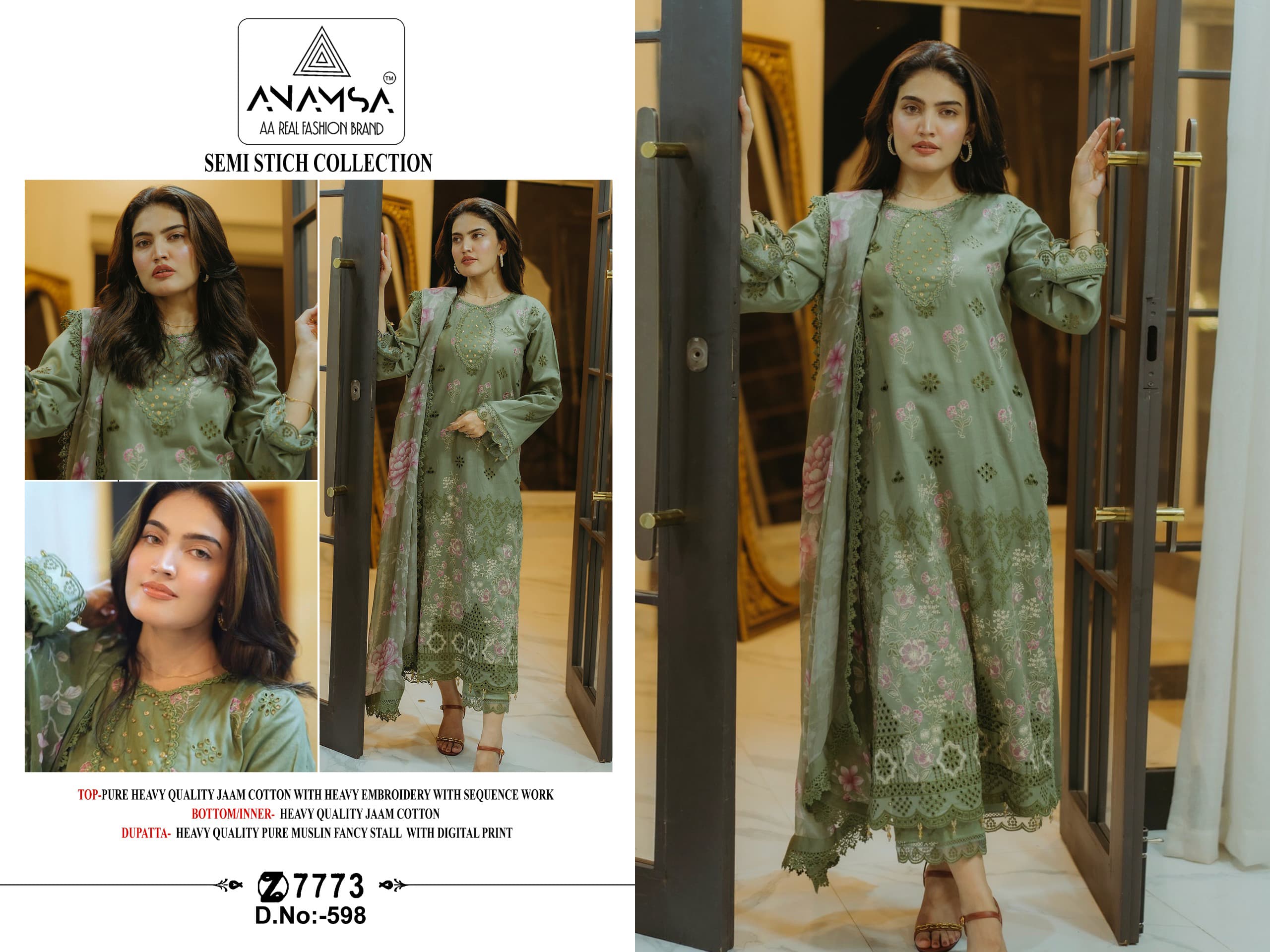 Anamsa 598 Cotton Embroidered Pakistani Salwar Kameez