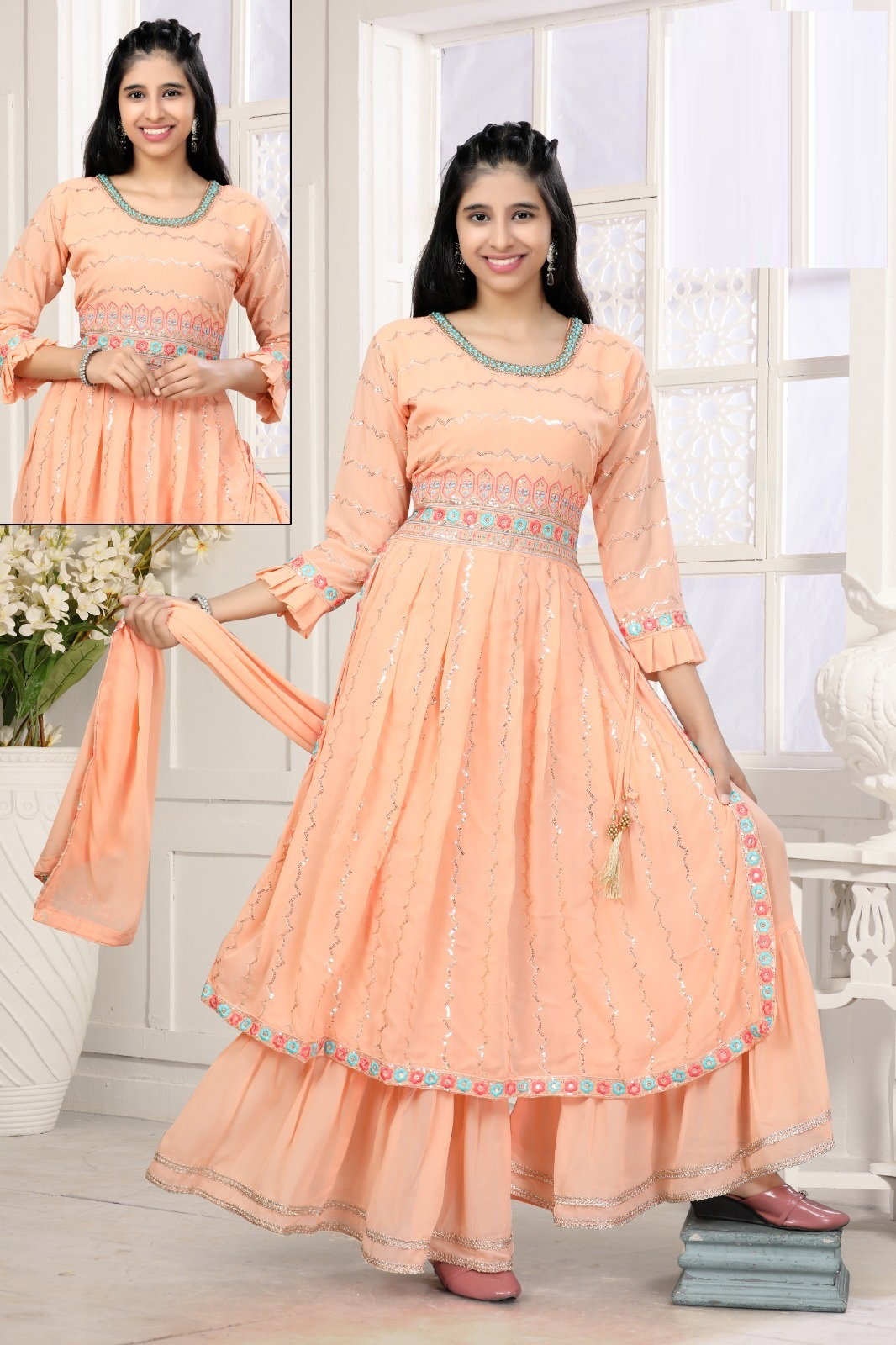 Radhika Sharara Set 8808 Georgette Kurti Bottom With Dupatta