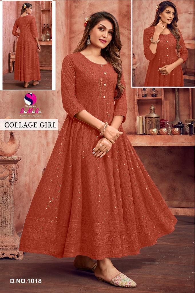 Samara College Girl D 1018 Rayon Shiffli Work Long Kurti Collection