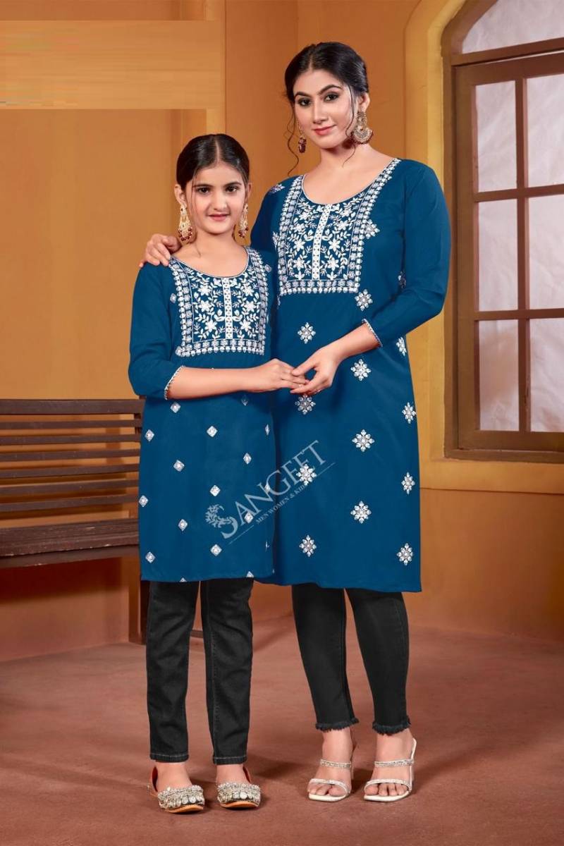 Sangeet Sangeetha Daughter Rayon Embroidery Kurti Collection