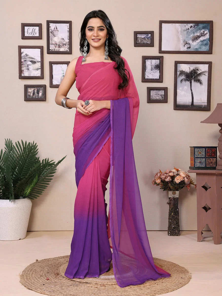 Party Wear Printed Georgette Ready to Wear Saree with Un Stitched Blouse(Wear Up to 44)