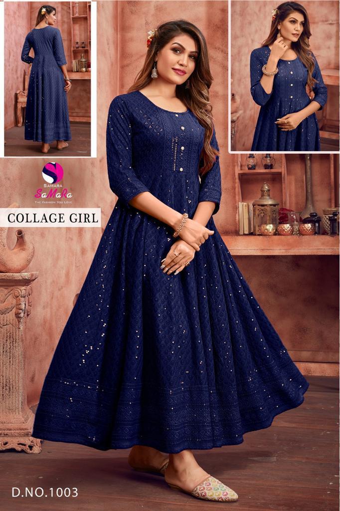 Samara College Girl Rayon Shiffli Work Kurti Collection