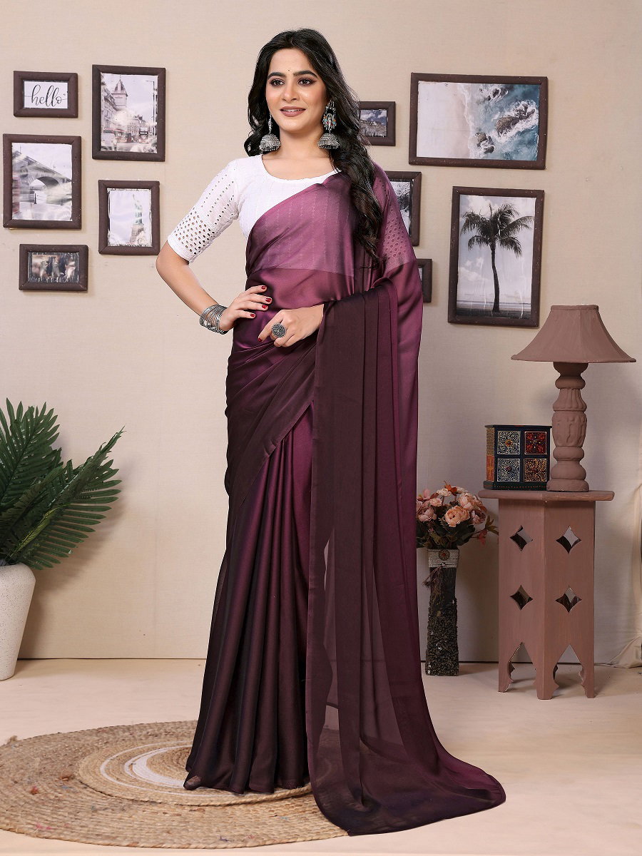 Party Wear Printed Satin Silk Ready to Wear Saree with Un Stitched Blouse(Wear Up to 44)