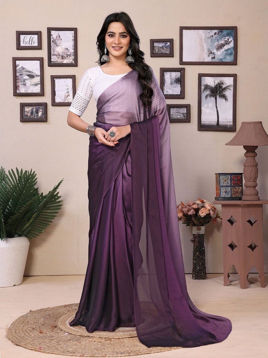 Party Wear Printed Satin Silk Ready to Wear Saree with Un Stitched Blouse(Wear Up to 44)