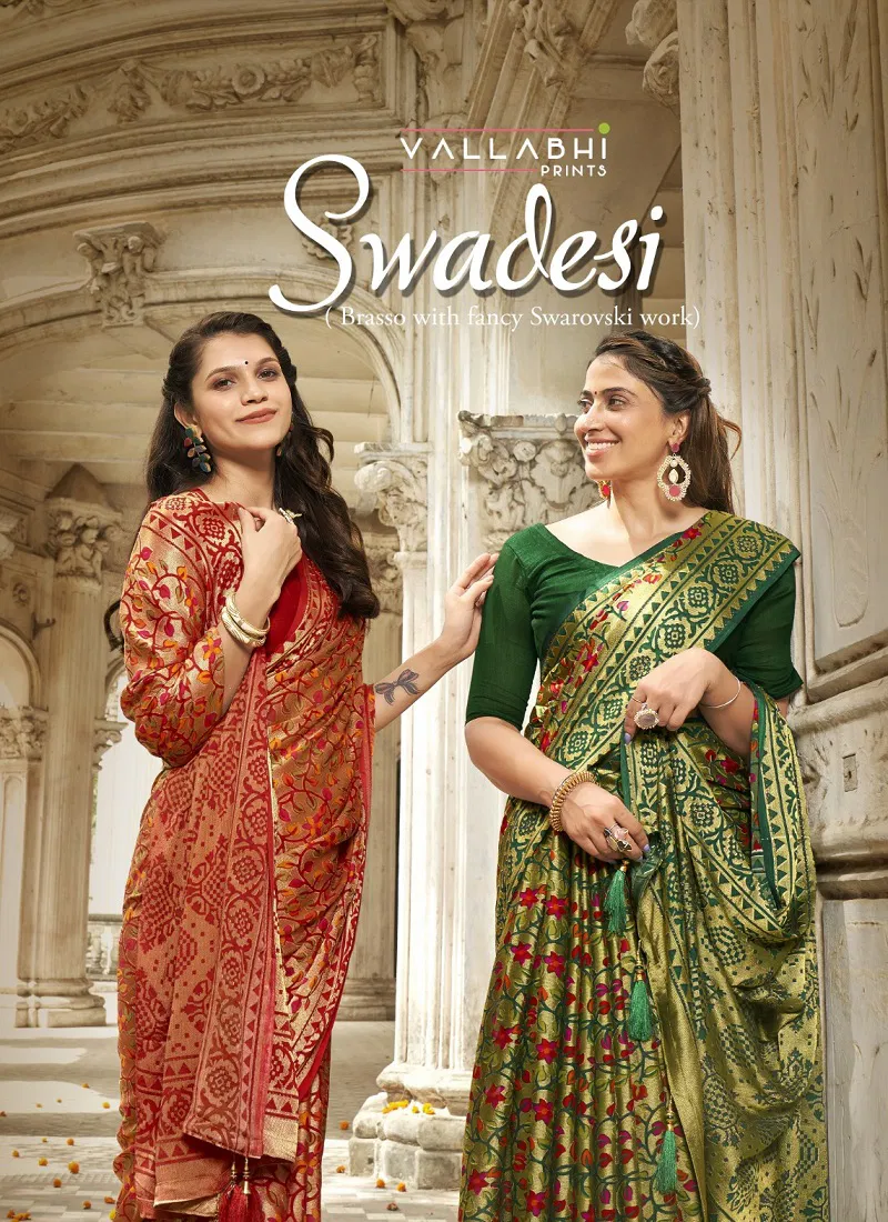 Vallabhi Swadeshi Printed Brasso Floral Sarees Collection