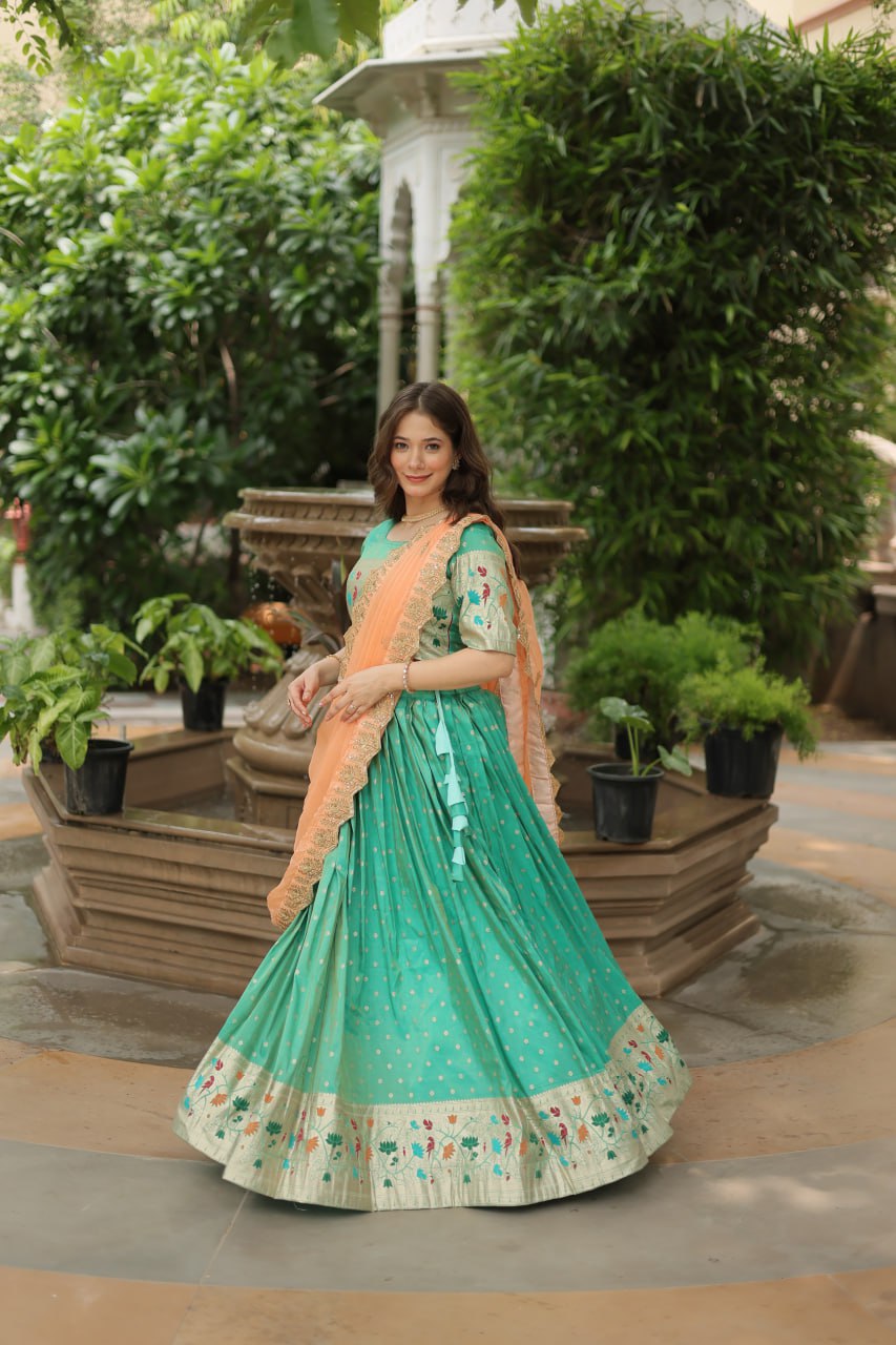 Designer Jacquard And Meena Weaving Lehenga Choli Collection