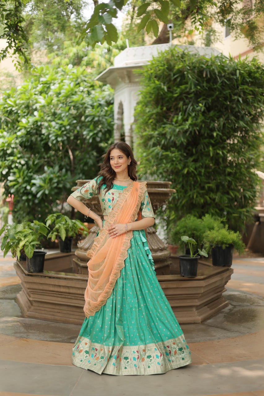 Designer Jacquard And Meena Weaving Lehenga Choli Collection