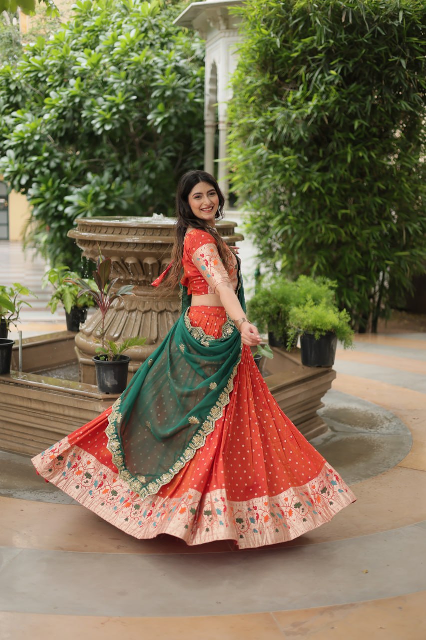 Designer Jacquard And Meena Weaving Lehenga Choli Collection